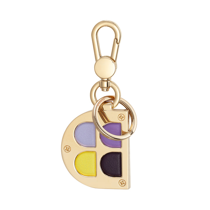 DUDU D-Shaped Metal Keychain with Genuine Leather Inserts, Golden Keyring with Carabiner and Ring, Keyring for Car Home Office