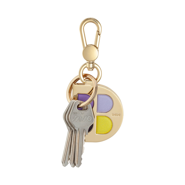DUDU D-Shaped Metal Keychain with Genuine Leather Inserts, Golden Keyring with Carabiner and Ring, Keyring for Car Home Office