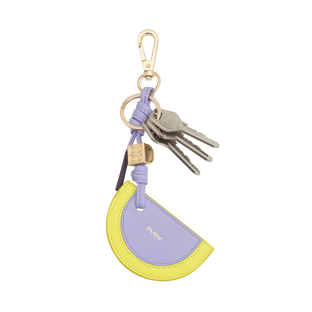 DUDU Leather Keychain with Watermelon, Nice Colorful Keyring, with Ring and Carabiner, Designer Keyring