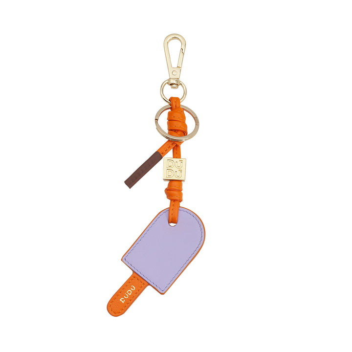 DUDU leather keychain stacked ice cream, keychain for men's women with ring and carabiner, colored summer design