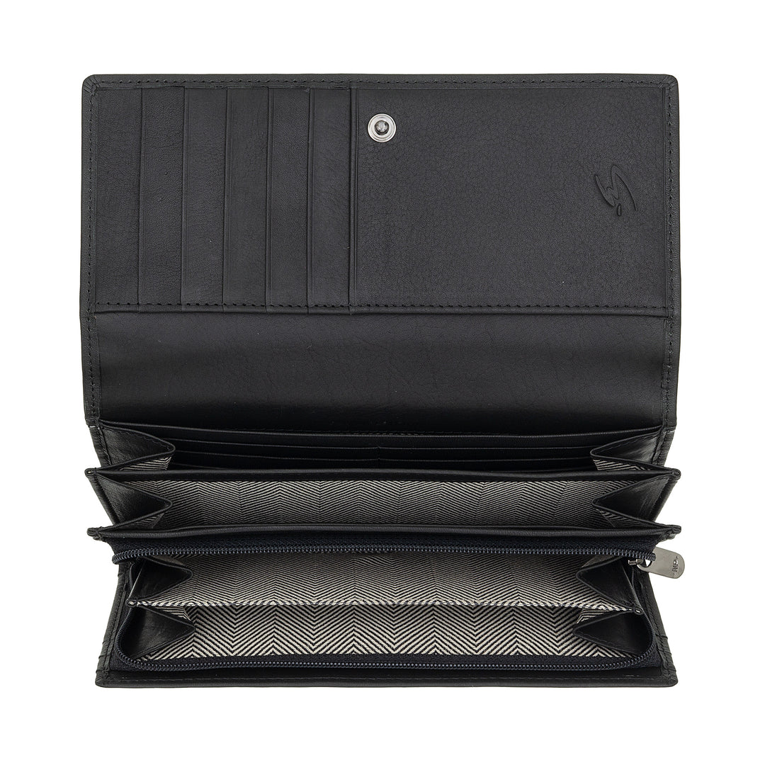 Nuvola Pelle Grand Portefeuille en Cuir pour Femme - Grand Porte-Monnaie et Porte-Cartes avec Plusieurs Compartiments et Fermeture à Bouton élégante