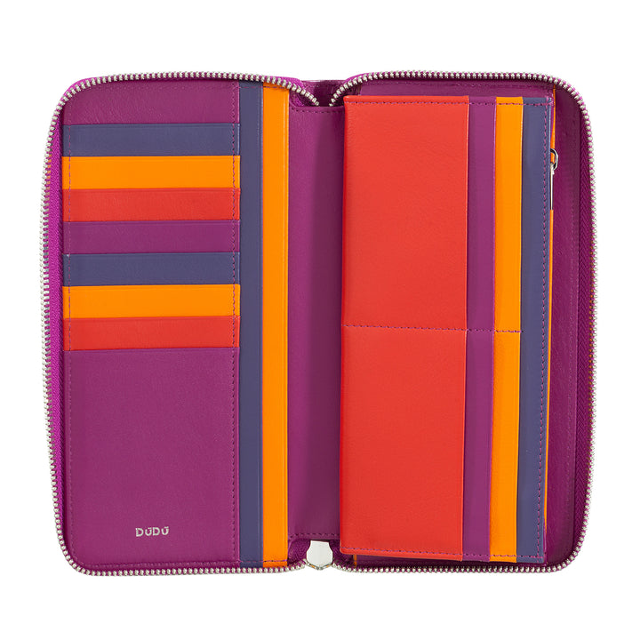 DUDU Portafoglio Donna Grande con Cerniera RFID in Pelle Nappa Zip Around 14 Tasche Porta Carte di credito e Portamonete