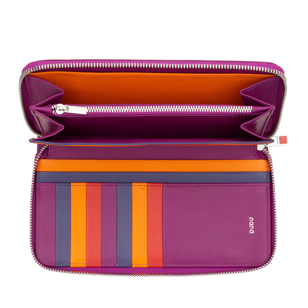 DUDU Portafoglio Donna Grande con Cerniera RFID in Pelle Nappa Zip Around 14 Tasche Porta Carte di credito e Portamonete