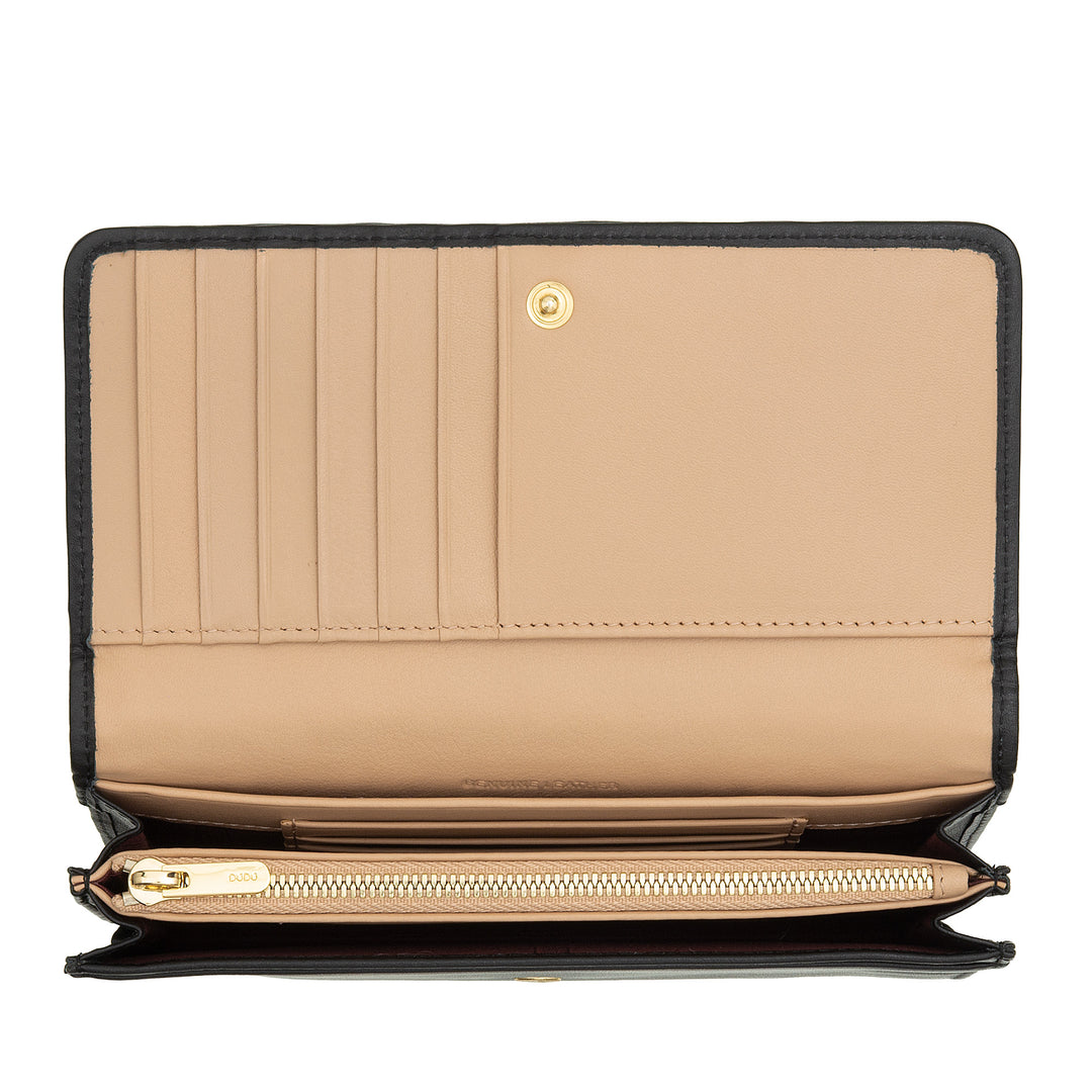 DUDU Portefeuille Tressé pour Femme en Cuir Véritable - Porte-Monnaie avec Fermeture Éclair, Porte-Cartes et Compartiments, Design Artisanal Élégant