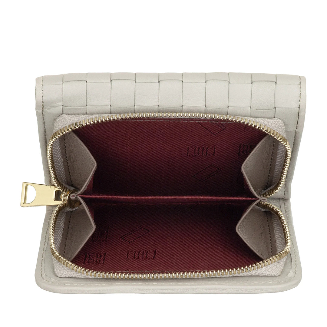 DUDU Portafoglio Donna in Pelle Intrecciata - Portafogli Compatto con Portamonete a Cerniera Zip, Porta Banconote Porta Carte Elegante