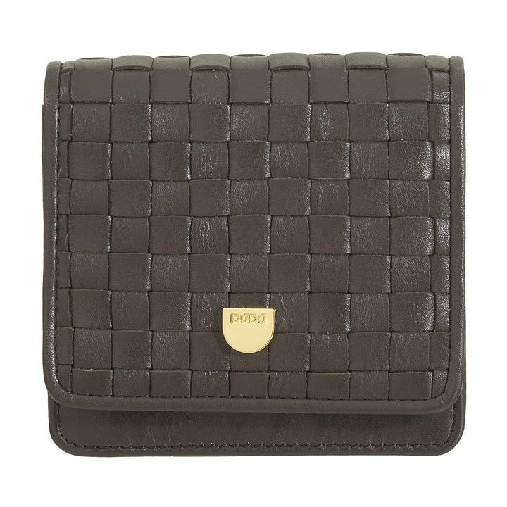 DUDU Petit Portefeuille Femme en Cuir Tressé - Elégant et Compact avec Compartiments pour Cartes, Cartes, Billets et Pièces - Design Raffiné