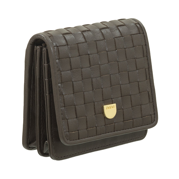 DUDU Petit Portefeuille Femme en Cuir Tressé - Elégant et Compact avec Compartiments pour Cartes, Cartes, Billets et Pièces - Design Raffiné