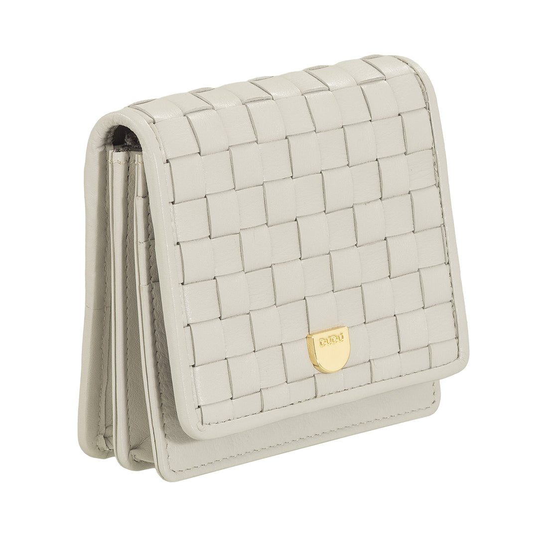 DUDU Petit Portefeuille Femme en Cuir Tressé - Elégant et Compact avec Compartiments pour Cartes, Cartes, Billets et Pièces - Design Raffiné