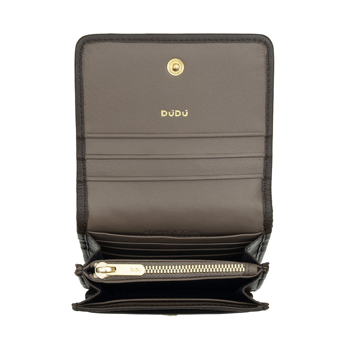 DUDU Petit Portefeuille Femme en Cuir Tressé - Elégant et Compact avec Compartiments pour Cartes, Cartes, Billets et Pièces - Design Raffiné