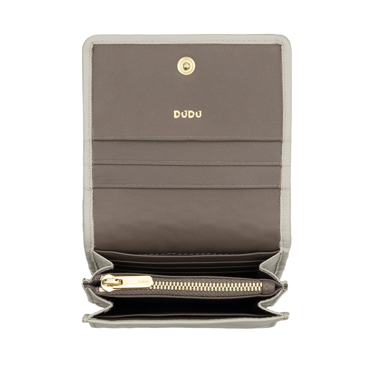 DUDU Petit Portefeuille Femme en Cuir Tressé - Elégant et Compact avec Compartiments pour Cartes, Cartes, Billets et Pièces - Design Raffiné