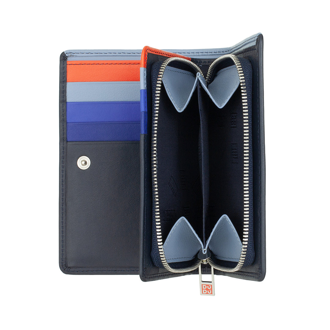 DUDU Bunte RFID-Damenbrieftasche aus mehrfarbigem Leder mit Münzfach mit Reißverschluss, Karten- und Kartenfächern