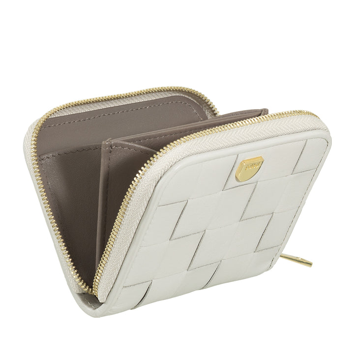 DUDU Petit Portefeuille Femme en Cuir Tressé Zippé Autour - Élégant et Compact, Porte-Cartes, Porte-Monnaie et Billets de Banque avec Zip