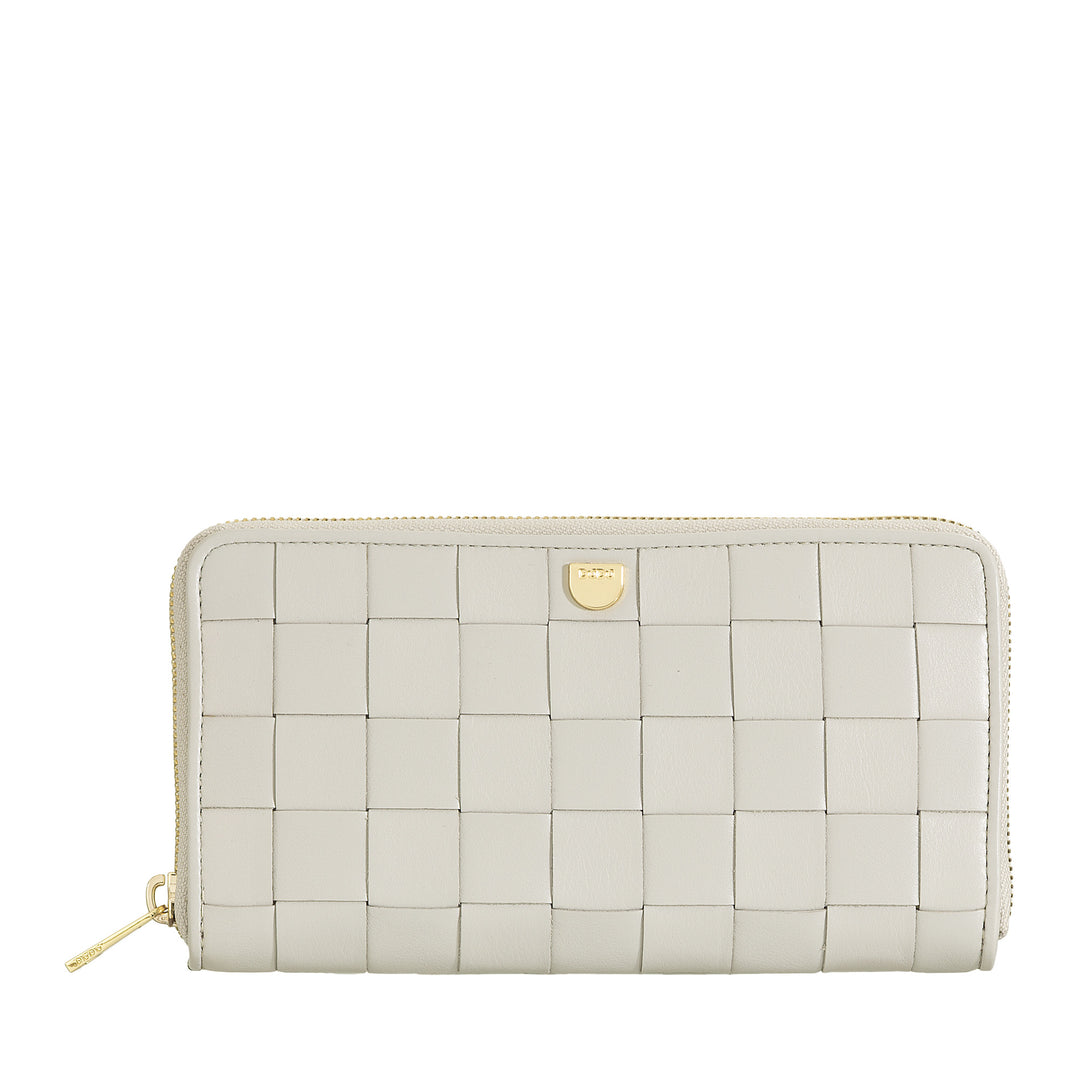 DUDU Portafoglio Donna in Vera Pelle Intrecciata Zip Around, Elegante e Capiente - Porta Carte Banconote e Monete, Portafoglio Intrecciato Cerniera a Giro