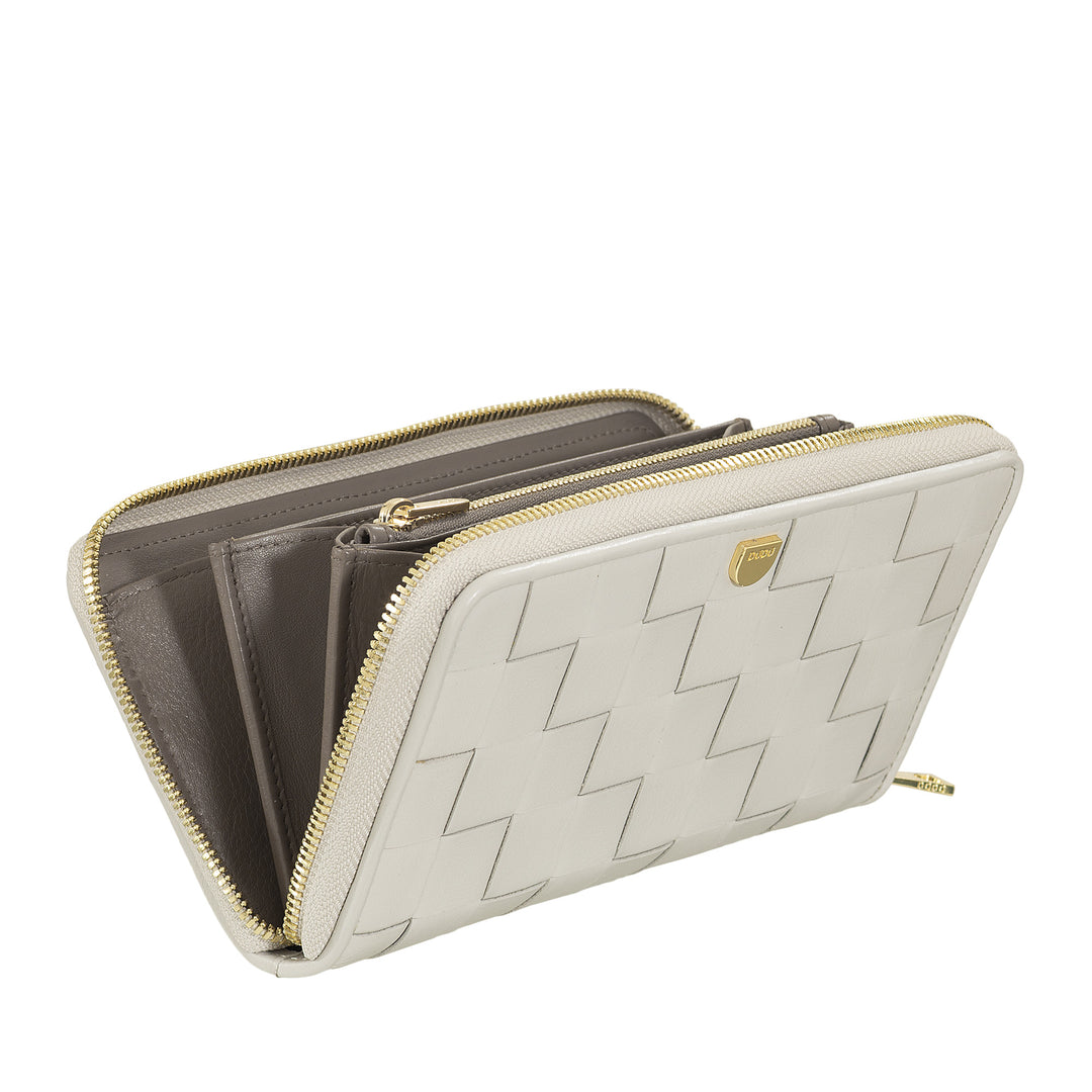 DUDU Portafoglio Donna in Vera Pelle Intrecciata Zip Around, Elegante e Capiente - Porta Carte Banconote e Monete, Portafoglio Intrecciato Cerniera a Giro