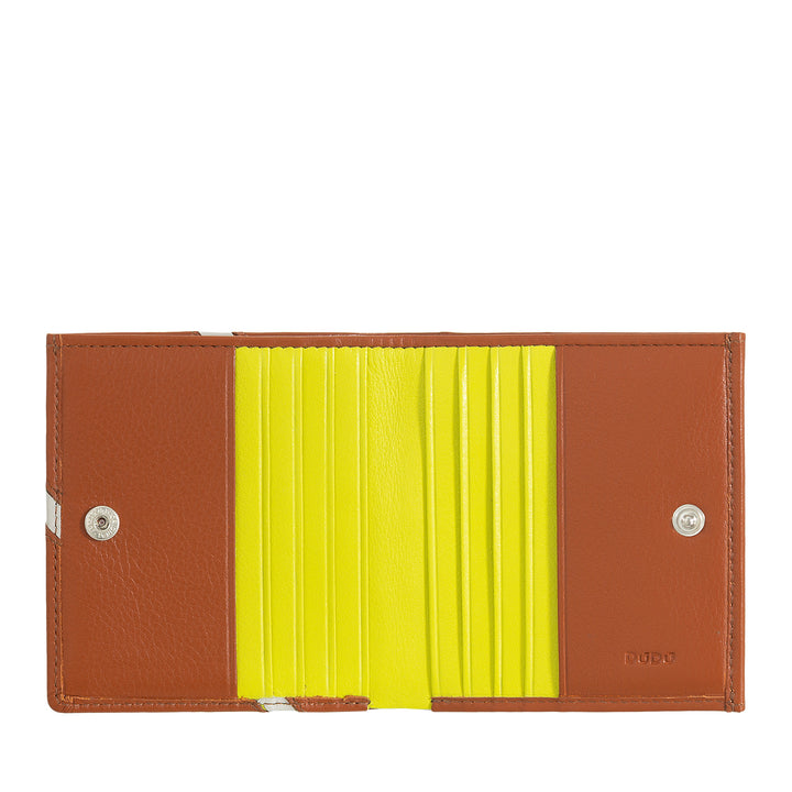 DUDU Unisex Wallet in Genuine Leather - Bifold with Button Closure and External Coin Purse - Design Inspired by Tennis Court Tournaments
