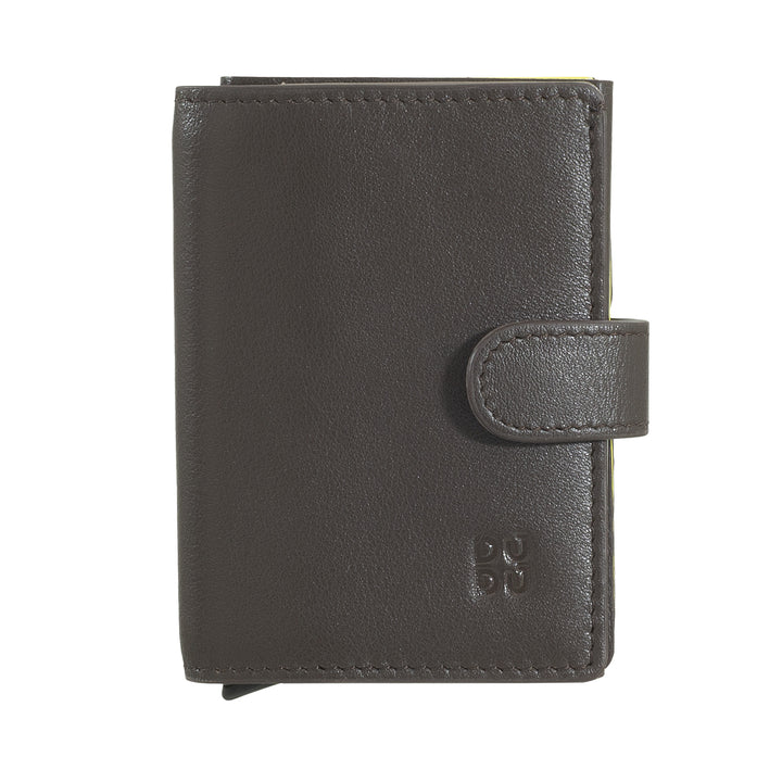 DUDU Portafoglio Portacarte Uomo in Pelle Protezione RFID, Piccolo Miniwallet con Cardprotector in Alluminio, Porta Banconote e Chiusura a Bottone