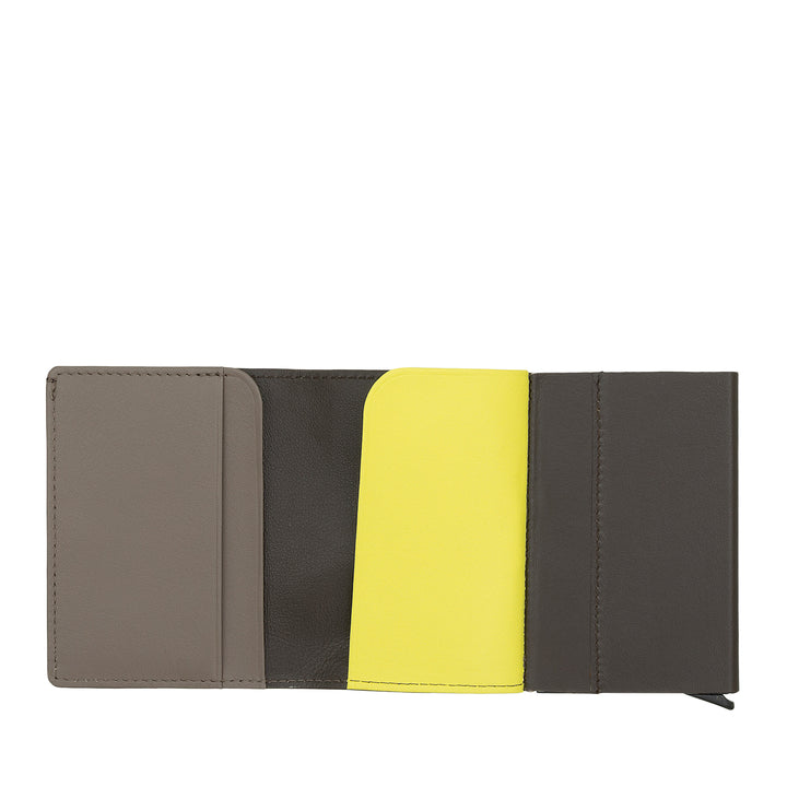 DUDU Portafoglio Portacarte Uomo in Pelle Protezione RFID, Piccolo Miniwallet con Cardprotector in Alluminio, Porta Banconote e Chiusura a Bottone