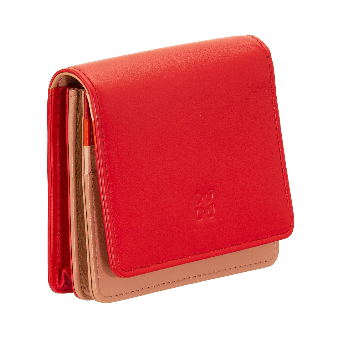 DUDU Kleine, ultrakompakte, farbenfrohe Damenbrieftasche aus Leder mit RFID-Schutz, Innenreißverschluss und 8 Kartenfächern