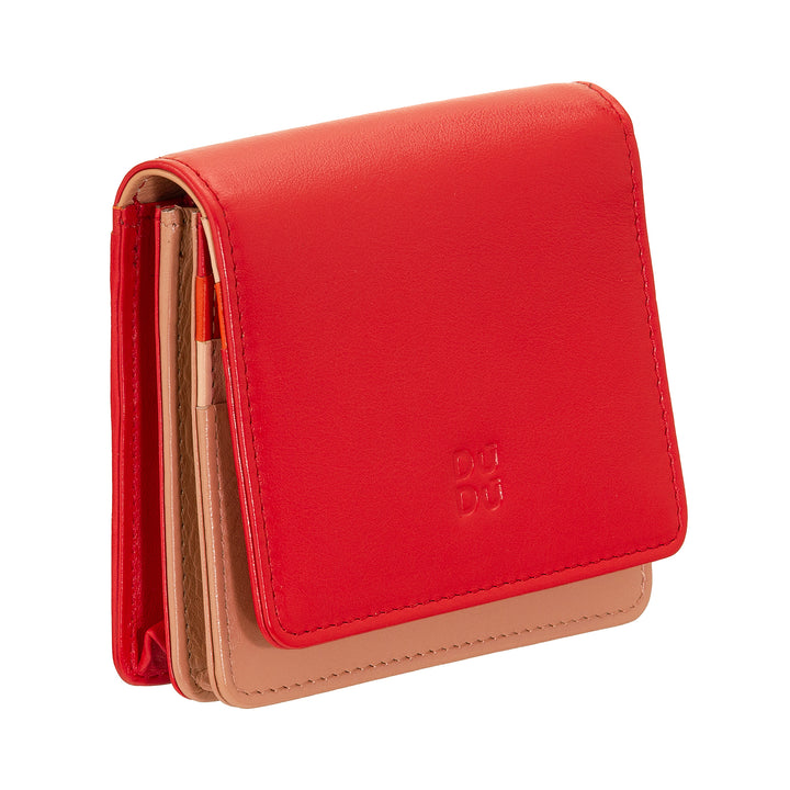 DUDU Kleine, ultrakompakte, farbenfrohe Damenbrieftasche aus Leder mit RFID-Schutz, Innenreißverschluss und 8 Kartenfächern