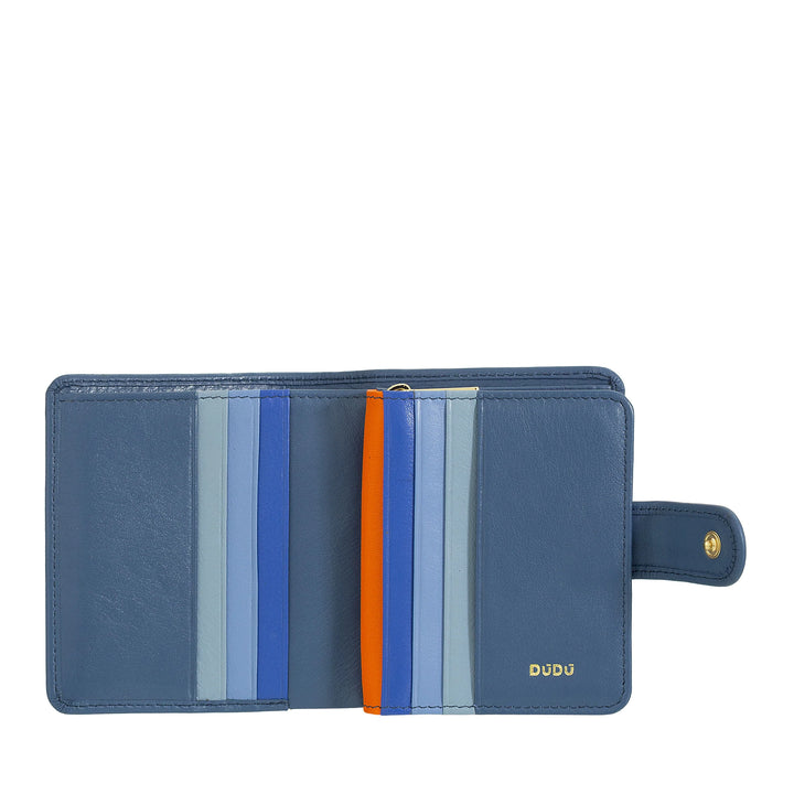 DUDU Petit Portefeuille en Cuir pour Femme avec Porte-Monnaie à Fermeture éclair, Portefeuille Compact avec Fermeture à Bouton, Porte-Billets, Porte-Cartes et Protection RFID