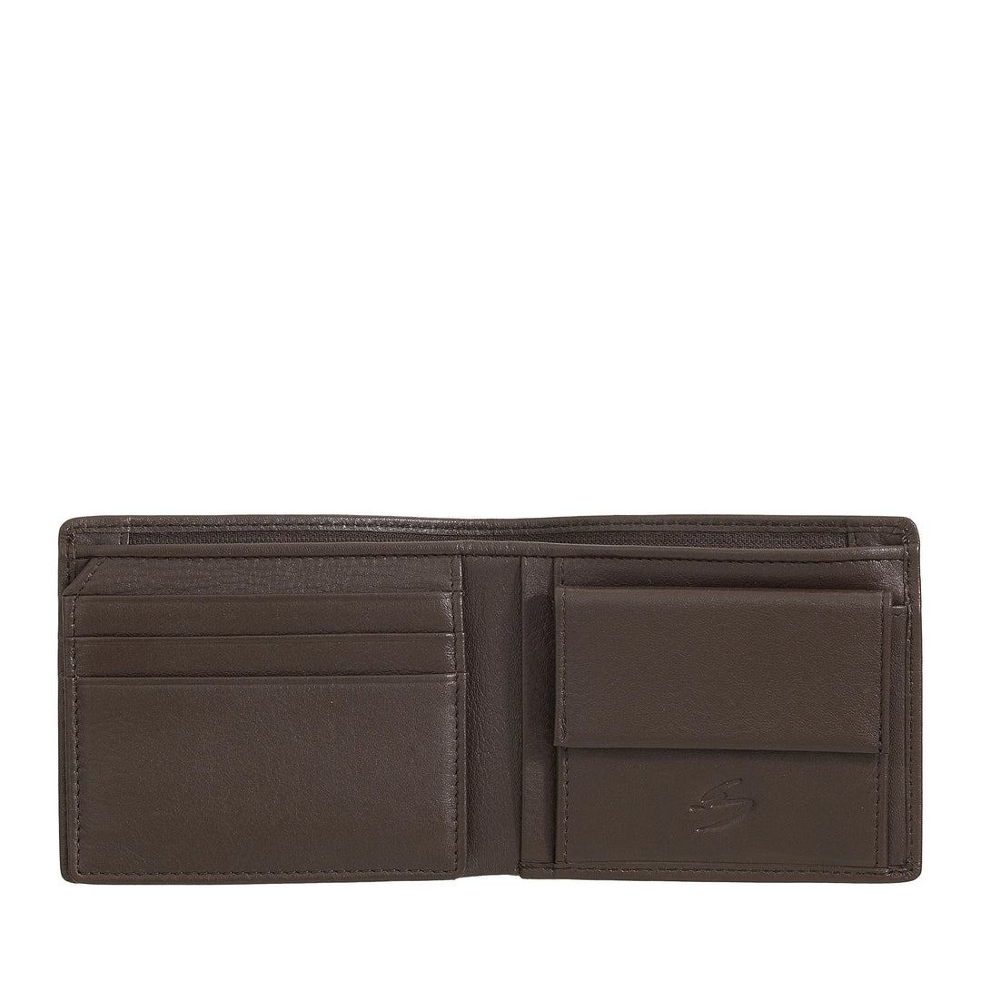Nuvola Pelle Portafoglio Uomo Piccolo in Pelle Nappa - Portafoglio con Portamonete, Portacarte, Banconote, Finestra Trasparente e Tasca Interna con Cerniera Zip