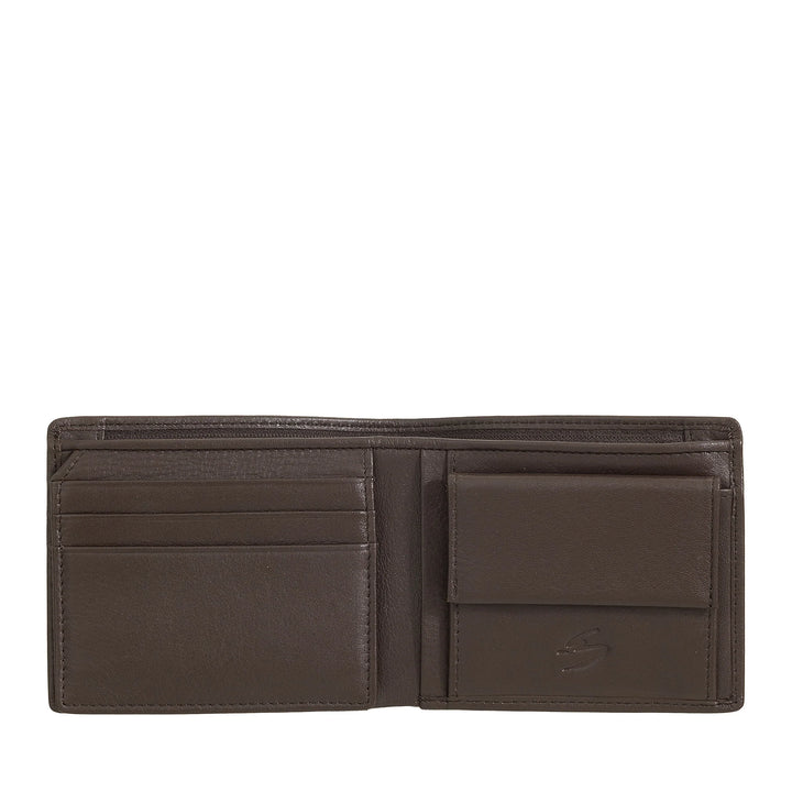 Nuvola Pelle Portafoglio Uomo Piccolo in Pelle Nappa - Portafoglio con Portamonete, Portacarte, Banconote, Finestra Trasparente e Tasca Interna con Cerniera Zip