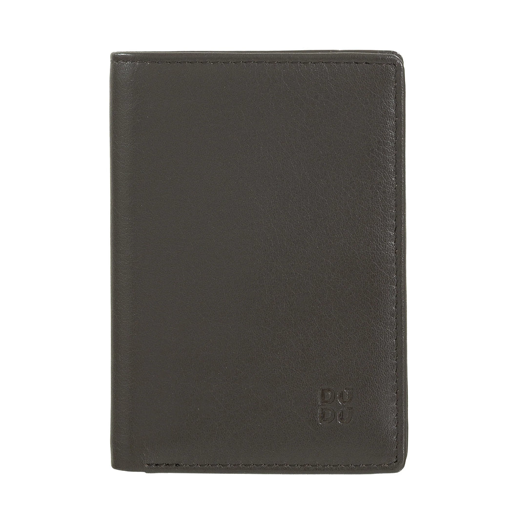 DUDU Herren-Geldbörse aus Leder mit RFID-Schutz, kleine Brieftasche mit zwei Fächern und Ausweisfenster, 9 Kreditkartenfächer, Geldscheinhalter