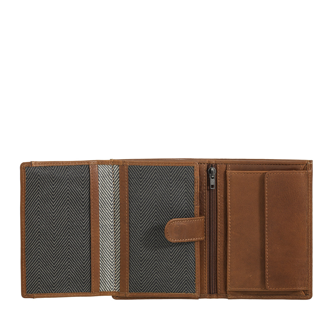 Nuvola Pelle Portefeuille vertical en cuir pour homme – Élégant portefeuille à deux volets avec porte-monnaie, fermeture à languette interne, emplacements pour cartes et poche zippée