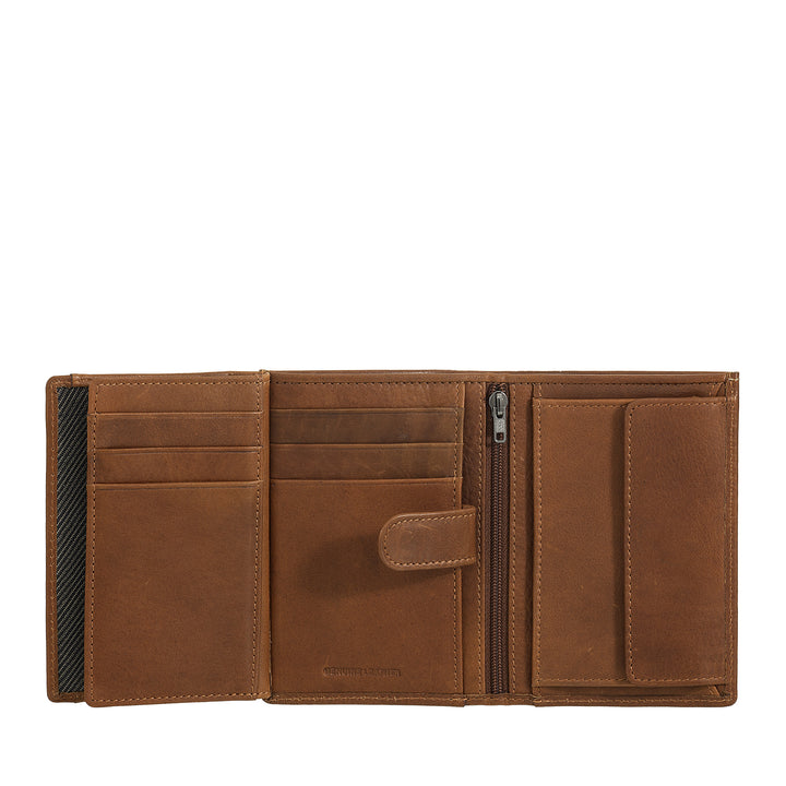 Nuvola Pelle Portefeuille vertical en cuir pour homme – Élégant portefeuille à deux volets avec porte-monnaie, fermeture à languette interne, emplacements pour cartes et poche zippée