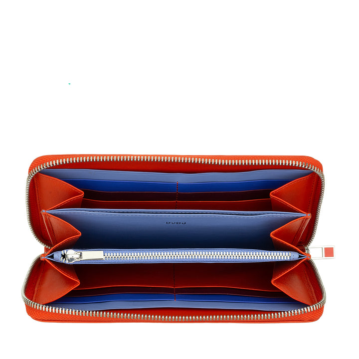 DUDU Große RFID-Damenbrieftasche aus echtem farbigem Leder mit umlaufendem Reißverschluss