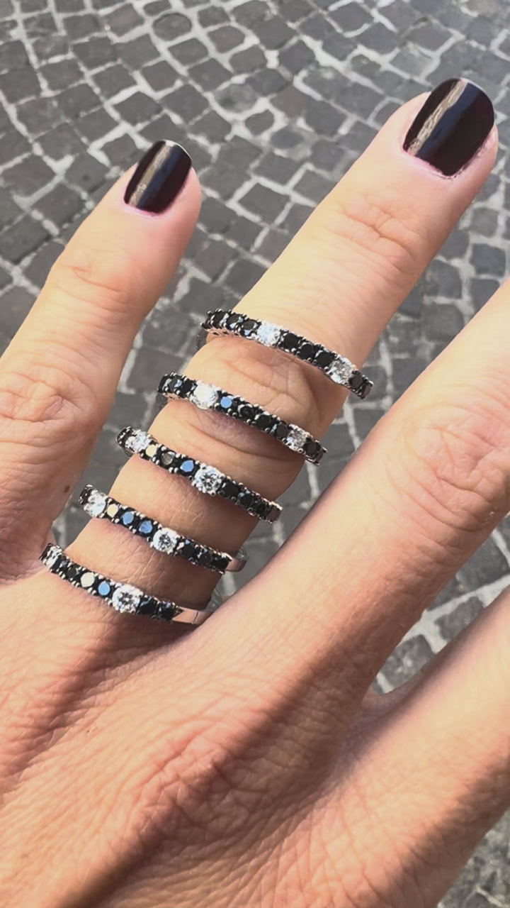 Sidalo anello Spirale oro bianco 18kt diamanti bianchi e nero M 5043-BN