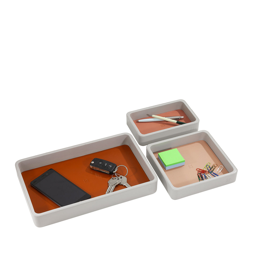 DUDU Set mit 3 Taschenablagen aus Leder, Tischablage für Zuhause, Schreibtisch, Büro, Schlüsselhalter, Münzen, Telefon