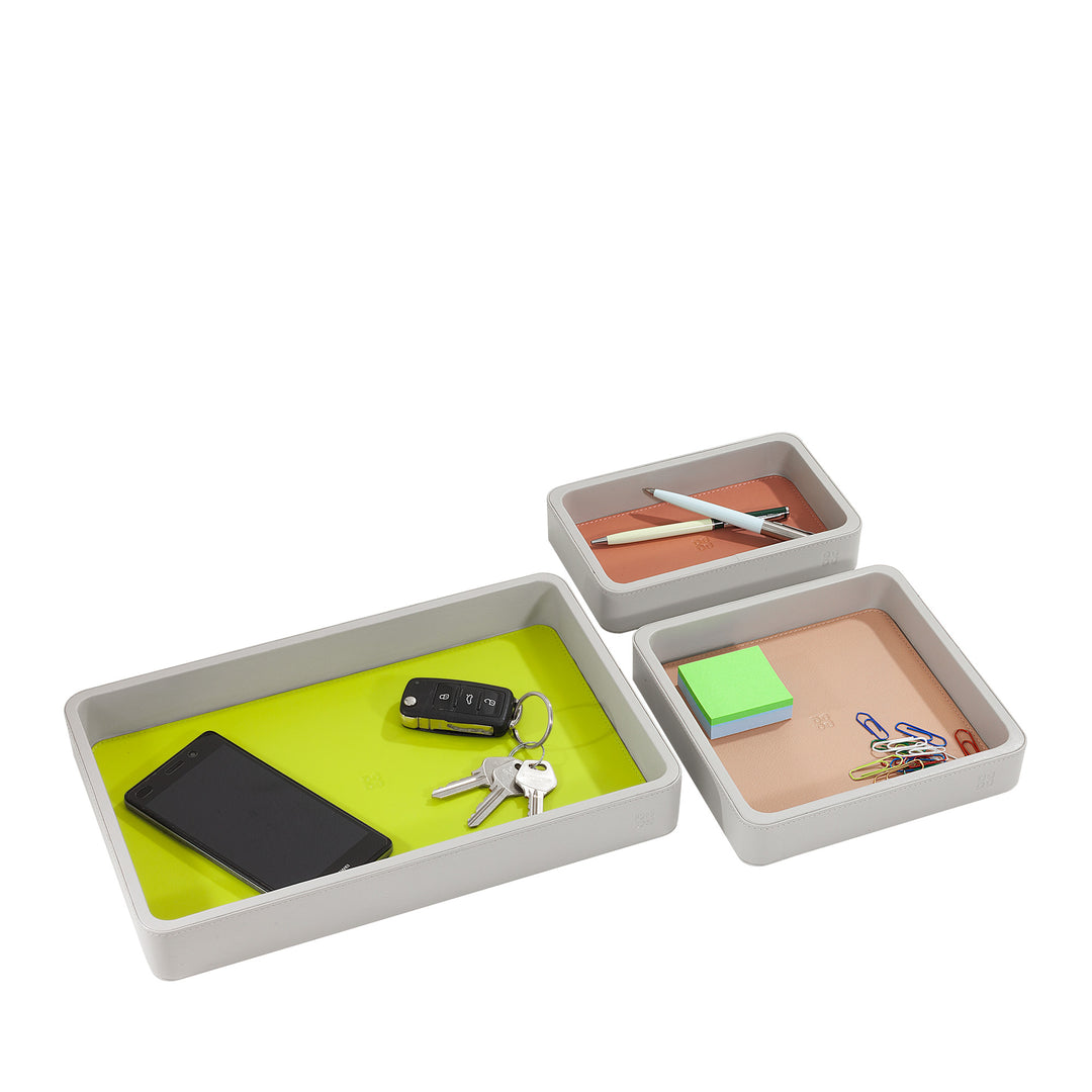 DUDU Set mit 3 Taschenablagen aus Leder, Tischablage für Zuhause, Schreibtisch, Büro, Schlüsselhalter, Münzen, Telefon