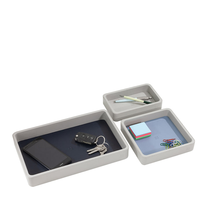 DUDU Set mit 3 Taschenablagen aus Leder, Tischablage für Zuhause, Schreibtisch, Büro, Schlüsselhalter, Münzen, Telefon