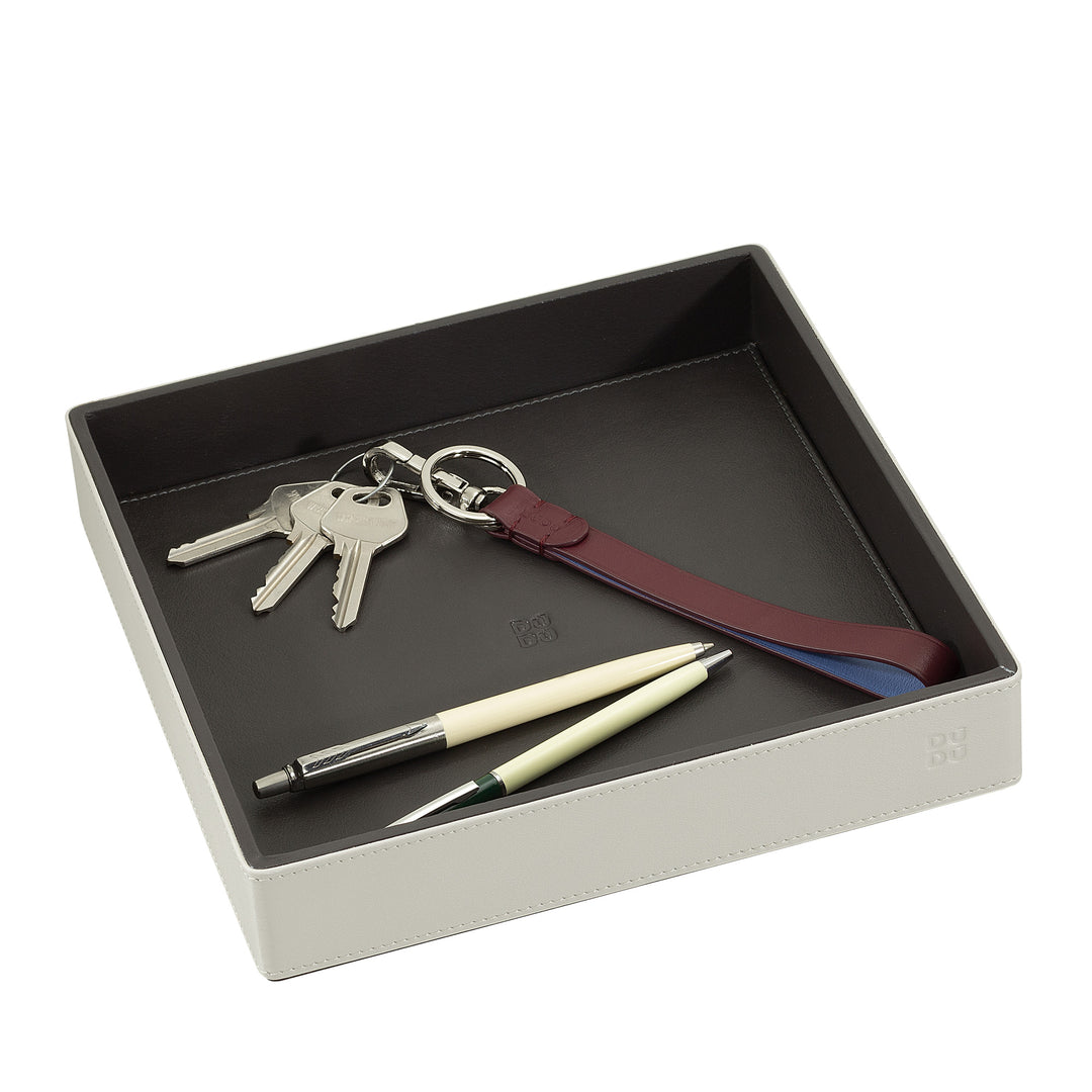 DUDU Designer-Taschentablett aus farbigem Leder für den Eingangsbereich mit Geschenkbox