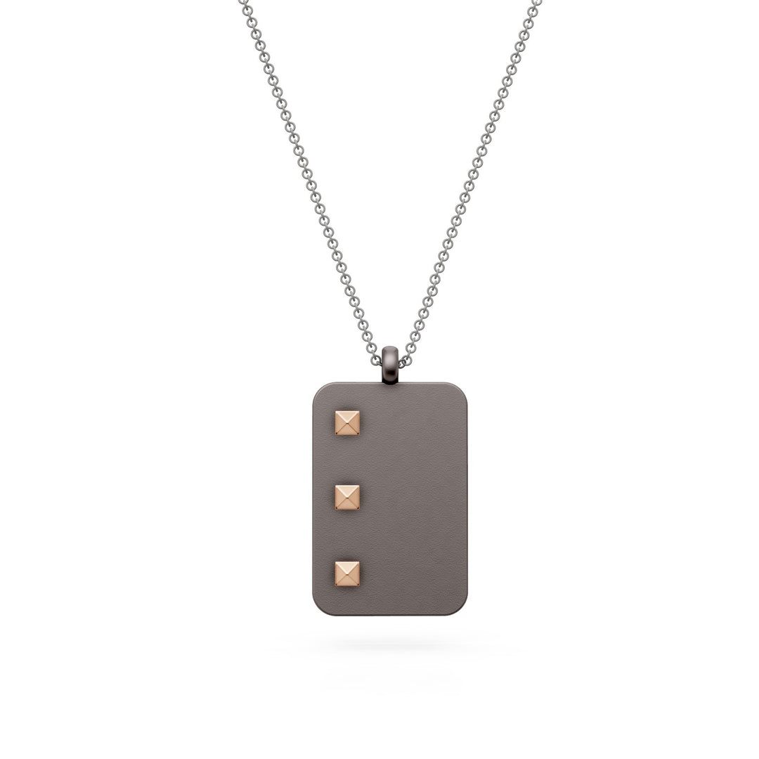 World Diamond Group necklace with gray titanium plate and 18k rose gold pyramid inserts GD005O3GR