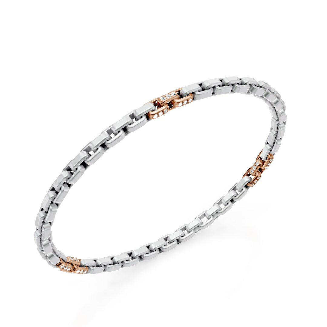 Golay platinum bracelet, with 9 18k rose gold pavet inserts, square link, 18cm GBR033E9PTO3DI-180