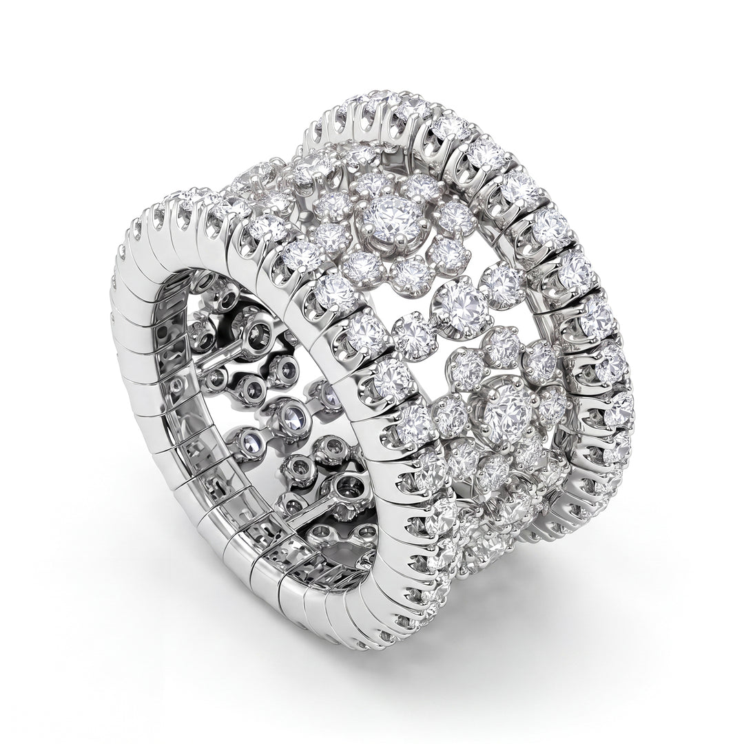 Bague élastique Golay en diamants avec motif fleur ATE012DB-26146110066