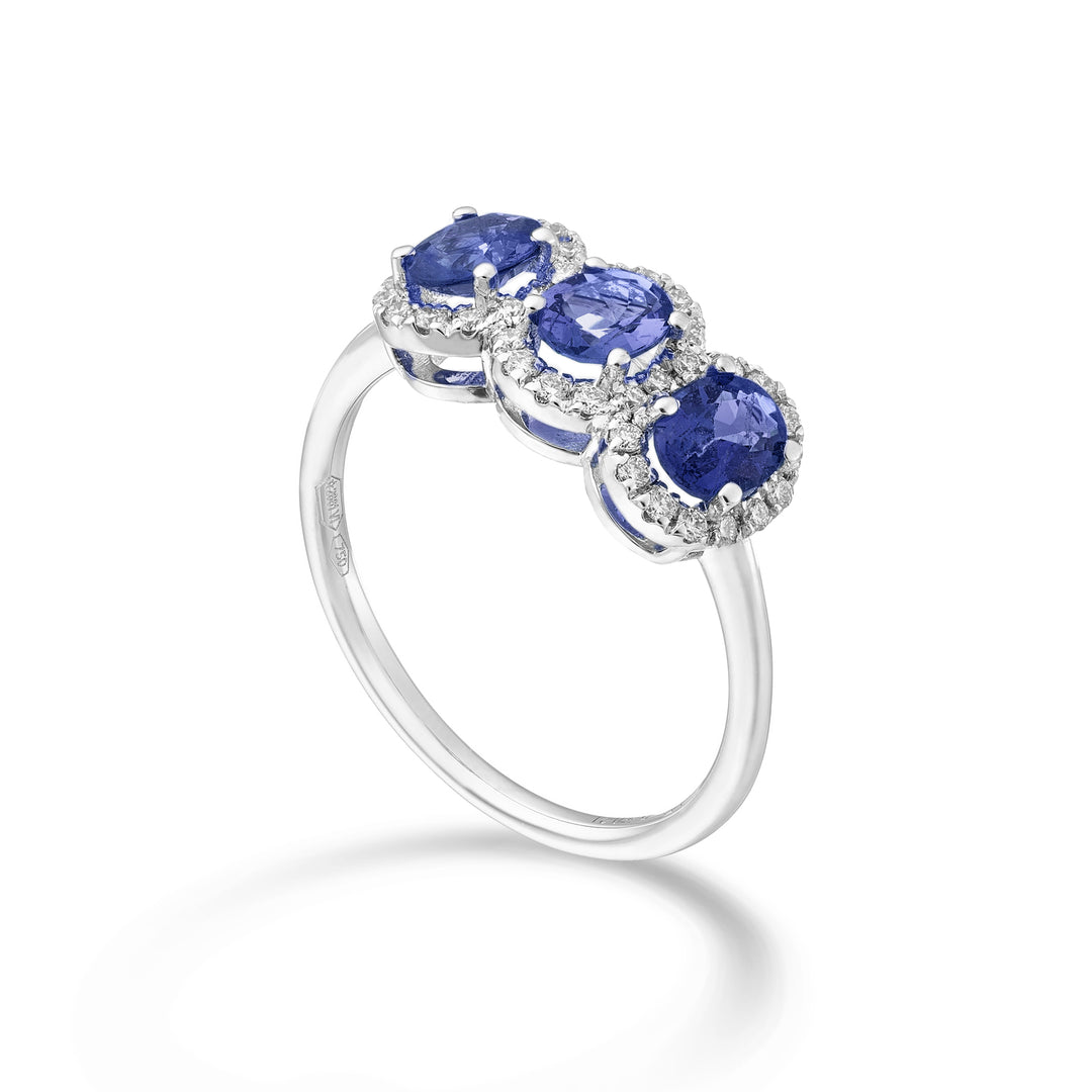 Nihama, ein ovaler Trilogie-Saphir aus 18 Karat, 5 x 4 ct. 1,20 Durchm. 0,21 ct NA5194O4ZFD54