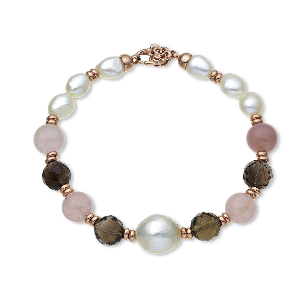 Mikiko br ag925 fw bar 6/7 nucl. 11/12 pink opal and smoky quartz 8mm MB7452A3SMOKE QUARTZ