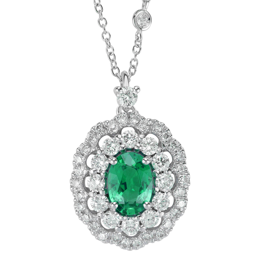 Golay oval emerald necklace 7x5 double cont. diamonds PCLC050DISM-22158110053