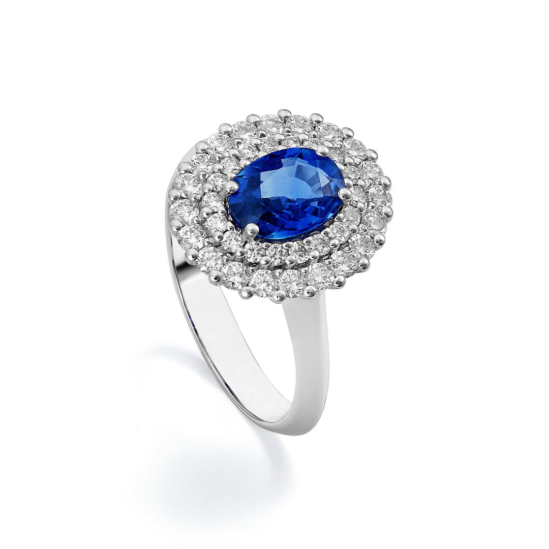 Bague Golay avec saphir ovale 5x4 et double contour ACLC128DIZB45-22143110181