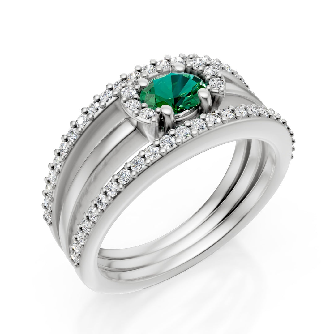 Golay-Ring, zweireihig, Pavé, glatter Smaragd ov 5x4 AFS554DSM54-25016110020