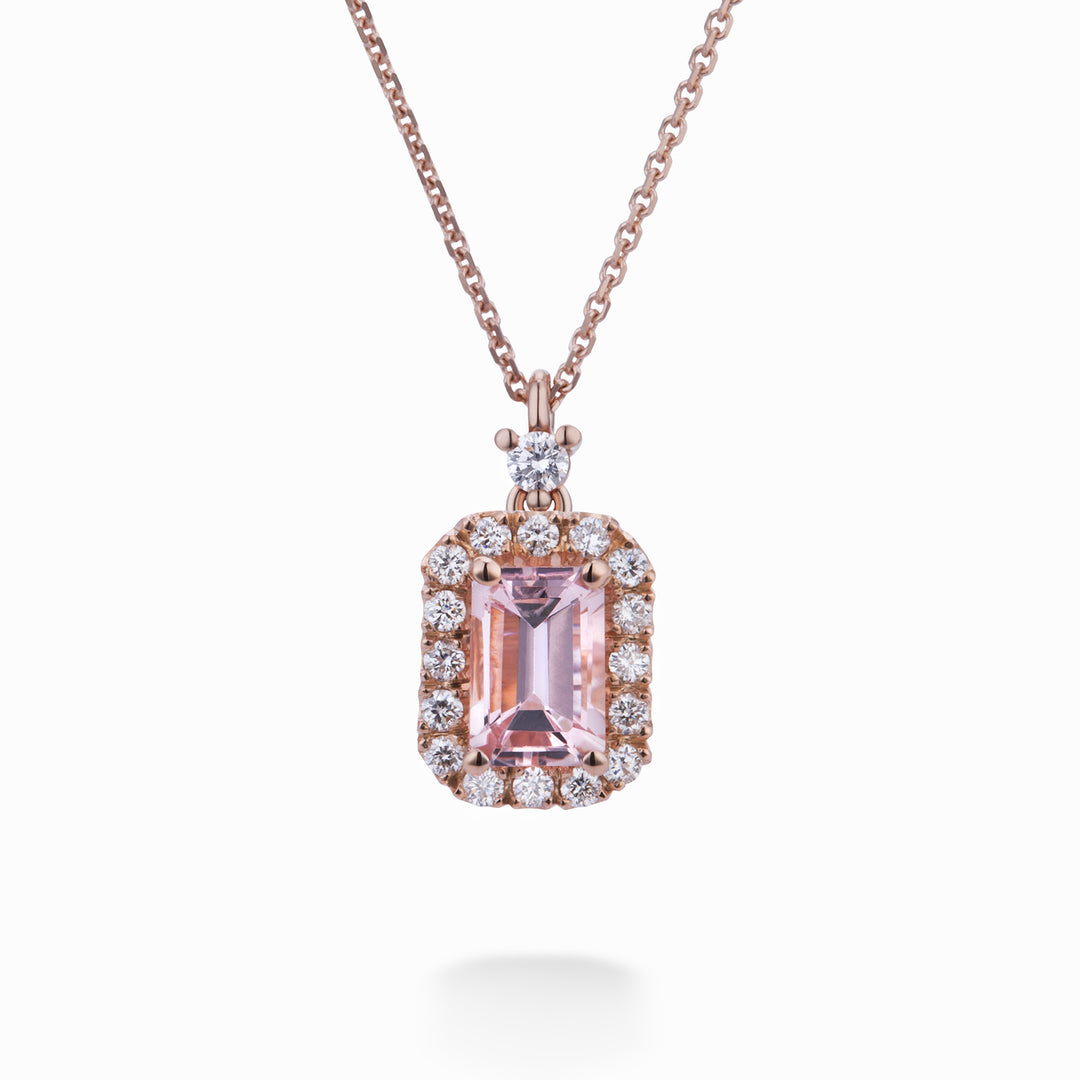 World Diamond Group 6x4 achteckige Morganit-Halskette mit Diamanten PCL072DIMO2-21168110034