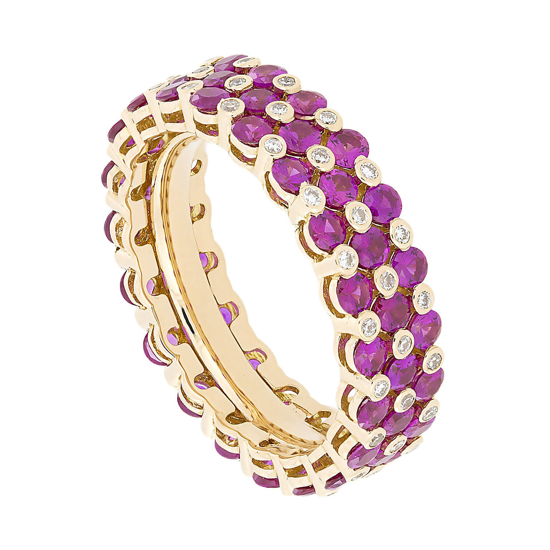 Golay 3-row ring with diamonds and rubies AB2781RU-13344110026