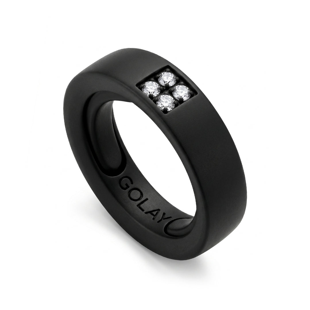 World Diamond Group black titanium ring with diamonds 0.10 ct in total, adjustable size with bearings from 14 to 18 GAN034DINE-1418
