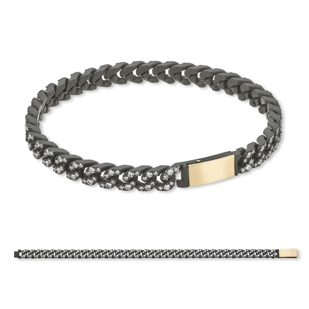 X-Diamond bracciale groumette 37 maglie piccole in titanio nero tutte incassate + ch lunga inc con pulsante 9kt oro rosa cm.20 LXDBRG002R3DI6NE-200