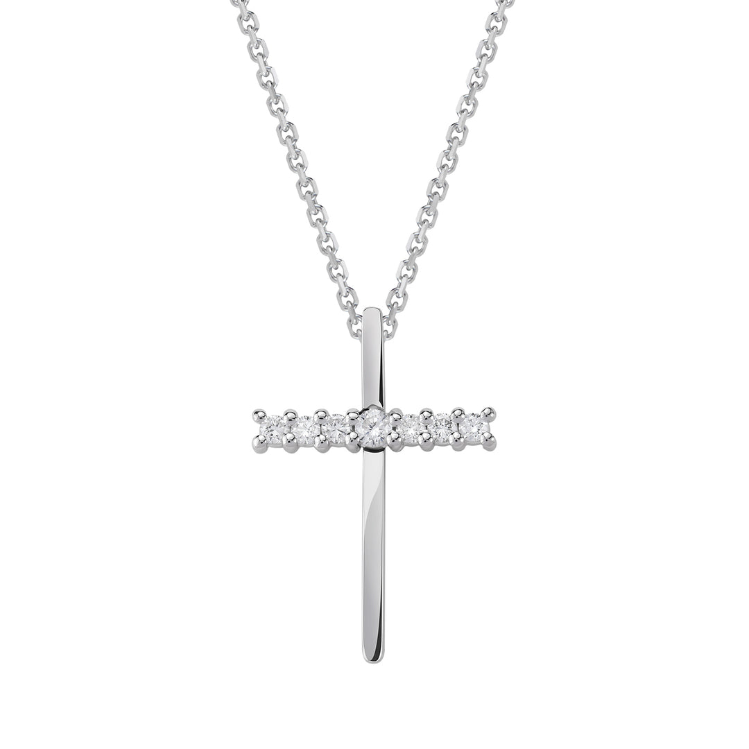 Collier Golay petite croix 7 diamants sur axe court PCR008DI1-18087110160