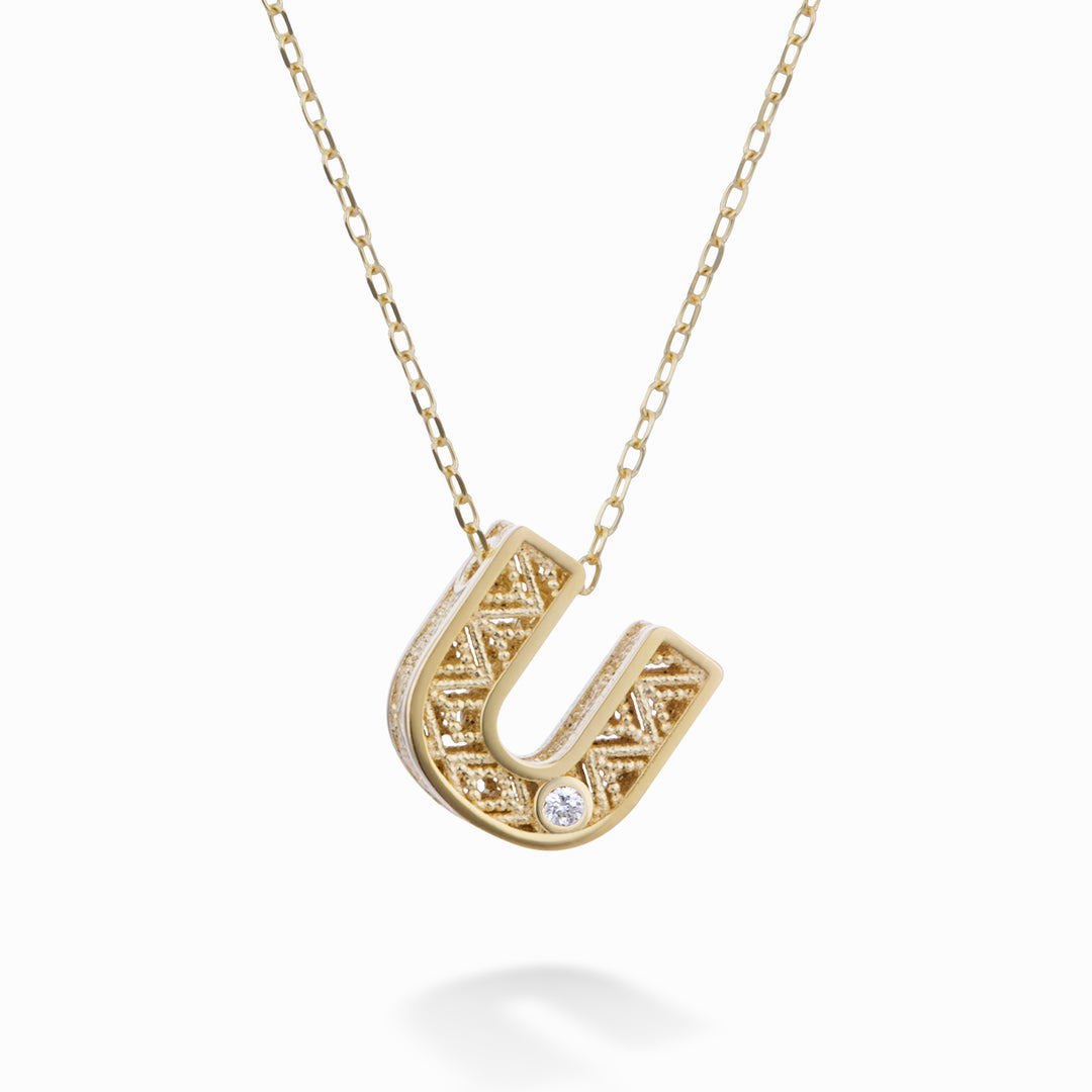 Mikiko cl 18k lettre u or jaune diam. ct.0,01 MDLETUO1
