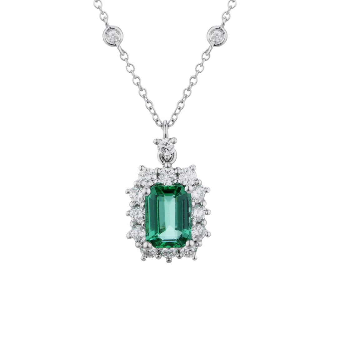 Collier pendentif émeraude octogonal Golay 6x4 et 14 diam PCL058DISM1-23299110086